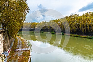 Rome, Italy. View down River Tiber, the 3rd longest river in the country.