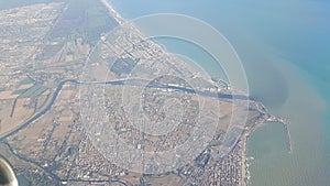 Rome, Italy, view from the plane of the Tiber river, Tiber river flows into the Terra Sea