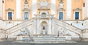 Rome, Italy. View of the staircase of the Palazzo Senatorio by Michelangelo, a Renaissance masterpiece