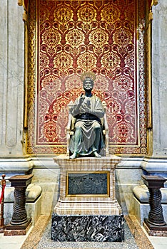 Rome Lazio Italy. Saint Peter's Basilica. The bronze statue of Saint Peter holding the keys of heaven by