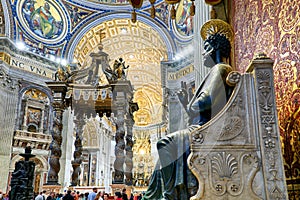 Rome Lazio Italy. Saint Peter's Basilica. The bronze statue of Saint Peter holding the keys of heaven by
