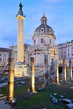 Rome Lazio Italy. Trajan\'s column and Santa Maria di Loreto church at Trajan\'s Forum