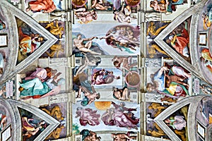 Rome Lazio Italy. The Vatican Museums in Vatican City. Sistine Chapel by Michelangelo. The ceiling