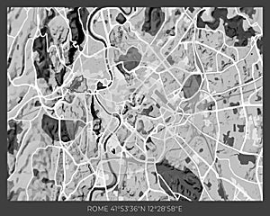 Rome Map - abstract monochrome design for interior posters, wallpaper, wall art, or other printing products.