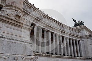 Rome - Massive columns with scenic view on the front facade of Victor Emmanuel II monument on Piazza Venezia in Rome