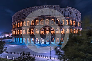 Rome night Colosseum. Cityscape, coliseum with night light