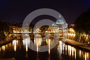 Rome by night: Saint Peter's Basilica in Vatican