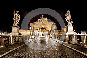 Rome by night - Sant`angelo Castle bridge