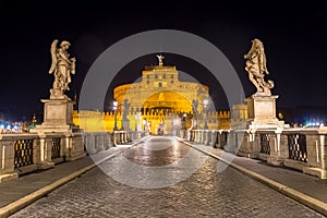 Rome by night - Sant`angelo Castle bridge