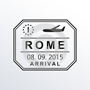 Rome passport stamp. Italy airport visa stamp or immigration sign. Custom control cachet. Vector illustration.