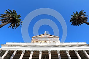 Rome, RM, Italy - August 16, 2020: Facade of Basilica Saint Paul