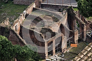 Rome, the Roman forum. Old ruin. Aerial view