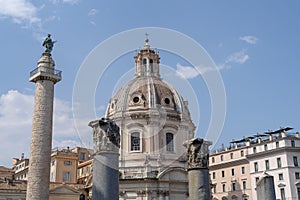 Rome, Roman Forum, Trajan`s Column and church