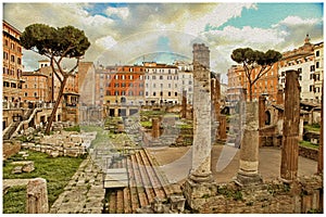 Rome ruins of ancient constructions - picture in retro style