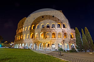 Rome`s circus Coliseum,  illuminated at night