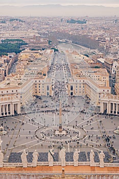 Rome Saint Peters square as seen from above aerial view in Rome, Italy