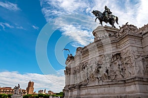 Rome - Scenic view on the front facade of Victor Emmanuel II monument on Piazza Venezia in Rome