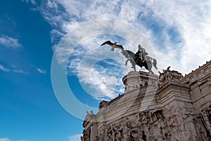 Rome - Scenic view on the front facade of Victor Emmanuel II monument on Piazza Venezia in Rome