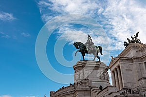 Rome - Scenic view on the front facade of Victor Emmanuel II monument on Piazza Venezia in Rome