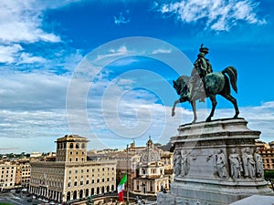 Rome - Scenic view on the front facade of Victor Emmanuel II monument on Piazza Venezia in Rome