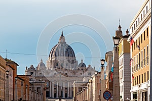 Rome - Scenic view from Street Via della Conciliazione on Saint Peter Basilica in the Vatican City, Rome