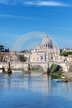 Rome Skyline and St Peter Basilica in Vatican at sunny autumn day, Rome Italy.