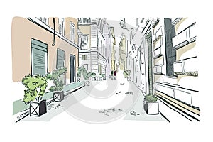 Rome street vetor illustration sketch line watercolor