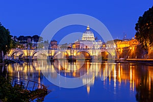 Rome. The Tiber River and Saint Peter`s Cathedral.