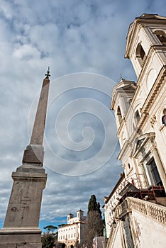 Rome trinita dei monti church and obelisk