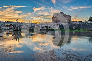 Rome Vatican Italy, sunset skyline at Castel Sant\'Angelo and Tiber River