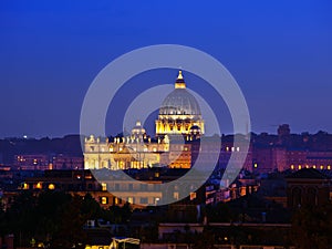 Rome. Vatican. St Peter's Basilica at night