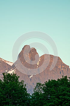 Romsdalsalpane or the Romsdal Alps a mountain range surrounding the Romsdalen valley in MÃÂ¸re og Romsdal county, Norway., photo