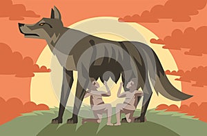 romulus and remus being suckled by a she wolf