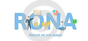 RONA, Return On Net Assets. Concept with keywords, letters and icons. Flat vector illustration. Isolated on white photo
