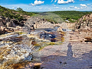 Roncador waterfall in the Pantanal Marimbus in Andarai, Chapada Diamantina, Brazil