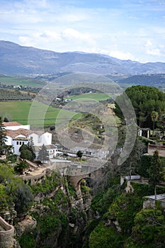 Ronda, Andalusian town in Spain at the Puente Nuevo Bridge over the Tajo Gorge, pueblo blanco