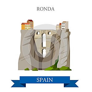 Ronda Bridge El Tajo Canyon Malaga Andalusia Spain flat vector