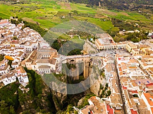 Ronda landscape and buildings with Puente Nuevo Bridge, Andalusia, Spain