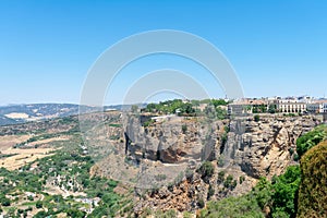 Ronda is located on a deep gorge where the river Tagus passes. Malaga. Andalusia. Spain. July 18, 2021