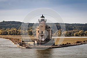 Rondout Lighthouse on the Hudson River, Kingston, NY, in early fall