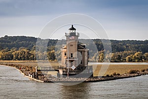 Rondout Lighthouse on the Hudson River, Kingston, NY, in early fall photo