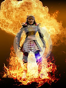Ronin surrounded by fire