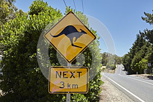 Roo Sign. A typical scene when driving in the outback in Australia warning of Kangaroos crossing the road