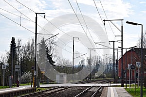 Roodt, Luxembourg - 03 22 2024: Railroad crossing in rural Luxembourg