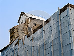 Roof of an abandoned grain elevator in southeastern Washington, USA