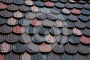 Roof with alternates colorful shingles photo