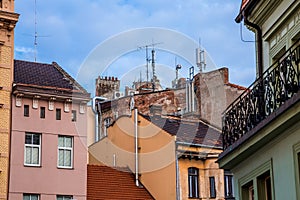 Roof with antenas in old town photo