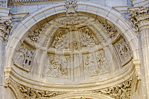 Roof of the apse of the church of San Juan with detailed unpainted stone engravings