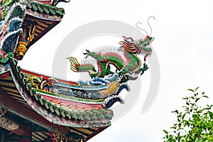 Roof artwork, sculpture of dragon on Longshan Temple, Taipei, Taiwan