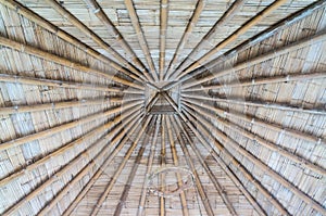 Roof with bamboo and wood